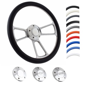 14" Polished Billet Aluminum Steering Wheel - Aftermarket Half Wrap - Muscle Style