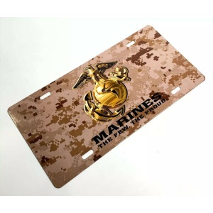 U.S. Marine Corps Steel Vanity License Plate - Tan Digital Camo