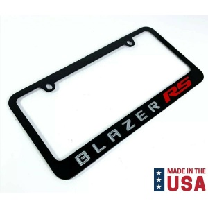 Chevy Blazer RS Engraved Black Metal License Plate Frame - Red & Silver Fill