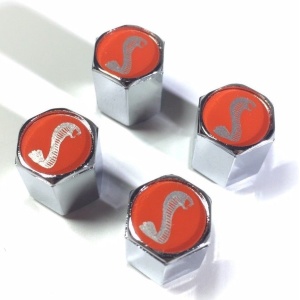 Ford Shelby Cobra Tire Valve Stem Caps - Red with Silver (Set of 4)