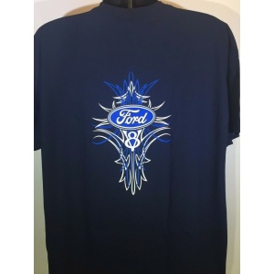 Ford V8 T Shirt - Blue Pinstripe Logo / Emblem