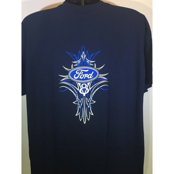 Ford V8 T Shirt - Blue Pinstripe Logo / Emblem