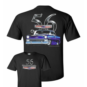 Chevy Bel Air T-Shirt - Black w/ Blue 1956 Car & Logo / Emblem (Licensed)
