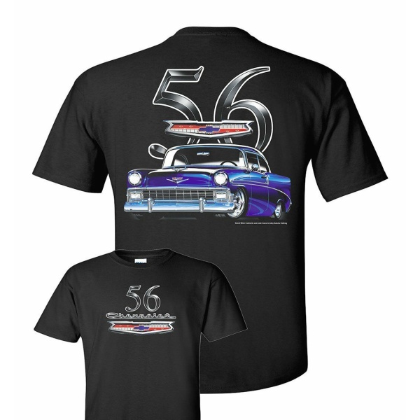 Chevy Bel Air T-Shirt - Black w/ Blue 1956 Car & Logo / Emblem (Licensed)