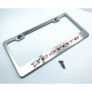 Ford Mustang 5.0 Coyote License Plate Frame w/ Red Carbon Fiber - Premium