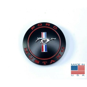 Gas Cap with Cable For 1965-1966 Ford Mustang - Black with Red Pony Emblem