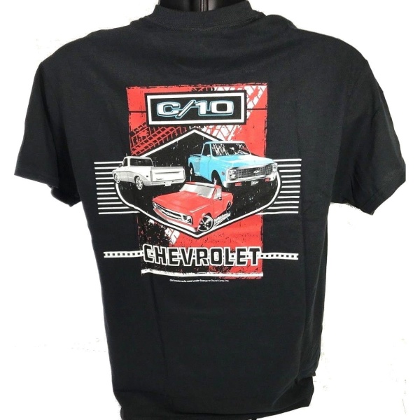 Chevrolet C10 T-Shirt - Black w/ Multiple Generations Pickup Trucks (Licensed)