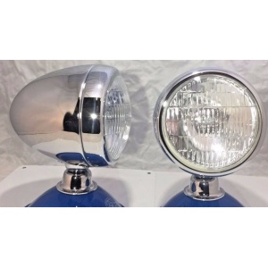 Pair of Fog Lights - 12 Volt Bullet Style w/ 5" Clear Lens & Chrome Teardrop Housing
