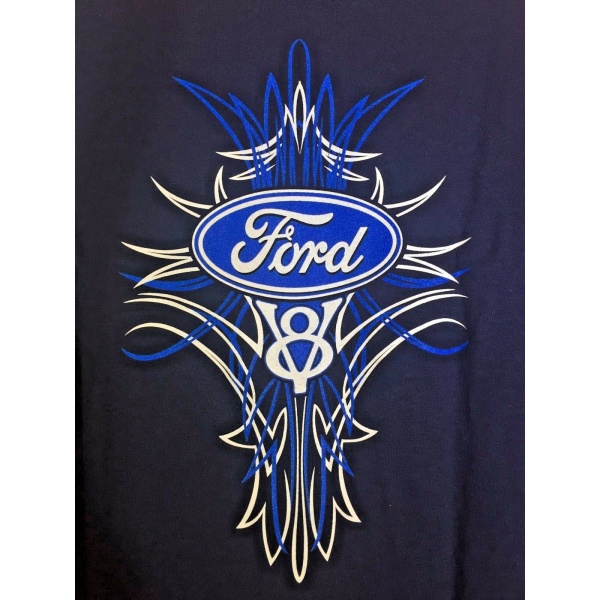 Ford V8 T Shirt - Blue Pinstripe Logo / Emblem