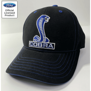 Shelby Cobra Mustang Hat – Black w/ Blue & White Snake Logo