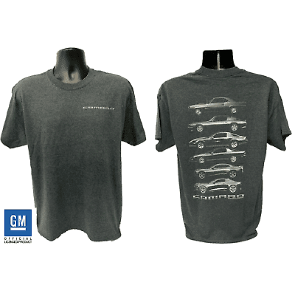 Chevy Camaro Evolution Gray T-Shirt – Six Generations On Back