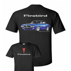 Pontiac Firebird T-Shirt – Black w/ Blue 1969 Car & Emblem (Licensed)