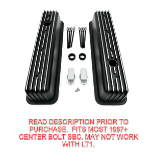 Black Tall Finned Aluminum Valve Covers For Small Block Chevy 350 Vortec TBI - GoodSpeedUSA