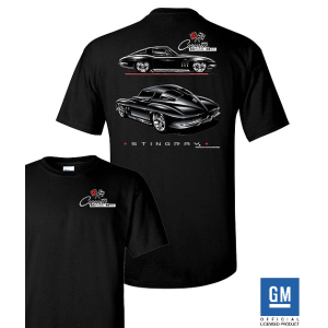 Black T-Shirt w/ 1963 Chevy Corvette Stingray & Script Logo - Licensed