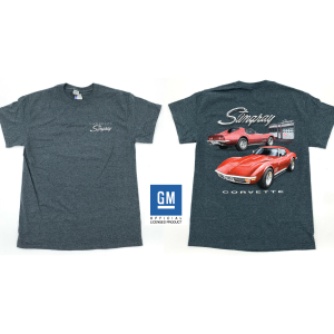Chevy Corvette Stingray T-Shirt - Gray w/ Garage Scene & Script Logo