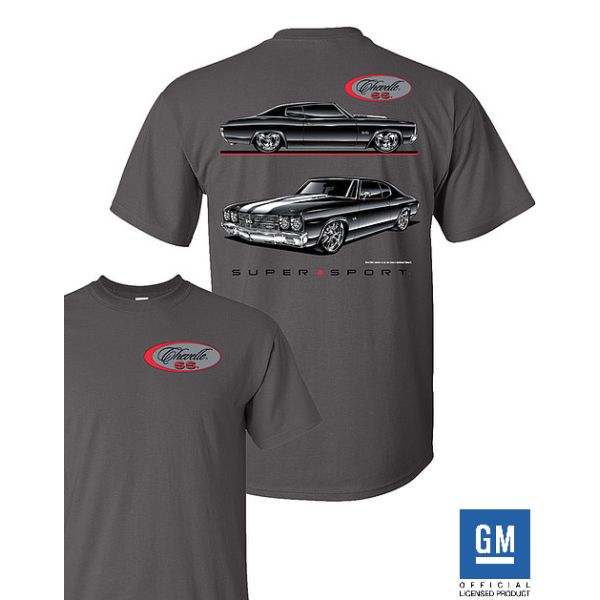 Gray T-Shirt w/ Black Chevy Chevelle SS & Script Logo - Licensed