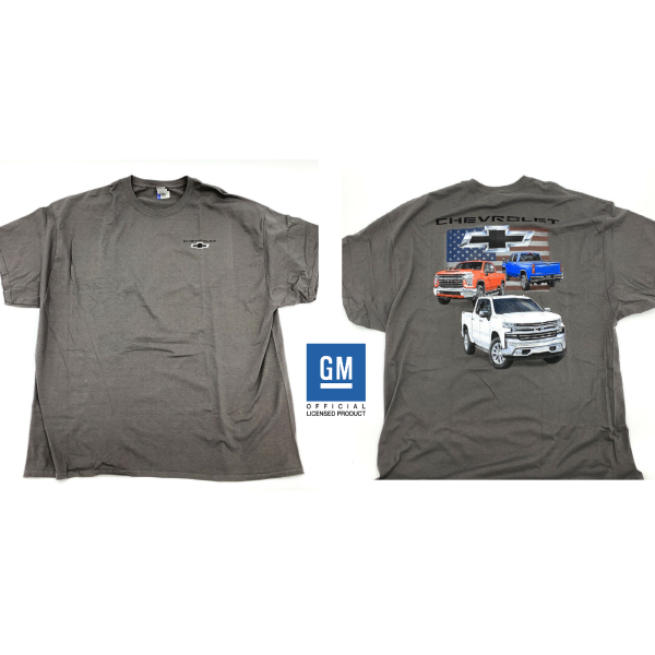Chevy Truck T-Shirt - Gray w/ American Flag, Bowtie & "Chevrolet" Script