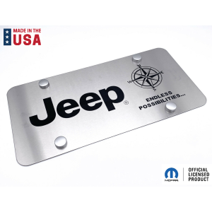 Brushed Stainless License Plate w/ Jeep Endless Possibilities Script Logo - GoodSpeedUSA