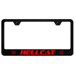Red Dodge SRT Hellcat Logo Black Plastic License Plate Frame - GoodSpeedUSA