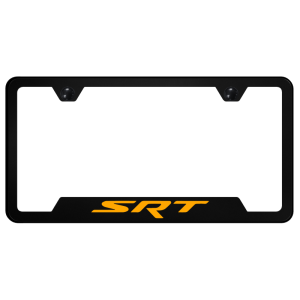 Orange Dodge SRT Logo Black Notched Plastic License Plate Frame - GoodSpeedUSA