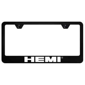 White Dodge Hemi Logo Black Plastic License Plate Frame - GoodSpeedUSA