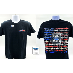 Ford Truck T-Shirt - Black w/ "Built Ford Tough" Script & American Flag Design