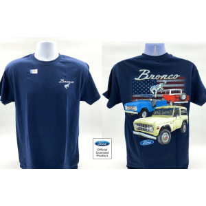 Ford Bronco T-Shirt - Navy Blue w/ "Bronco" Script Logo & American Flag