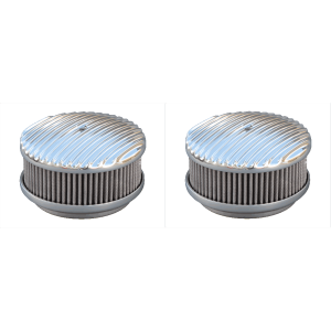 Pair of Polished Finned Aluminum Air Cleaners - 4 Barrel 6-3/8" (Show Quality)