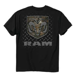 Black T-Shirt w/ Camouflage Dodge Ram Trucks Logo Emblem - Licensed