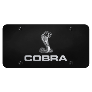 Black Mustang License Plate – Laser Etched Cobra Emblem