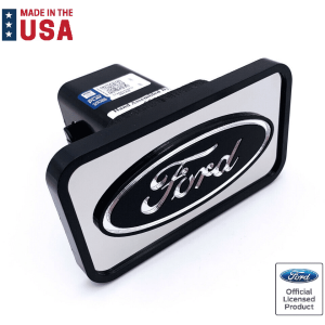 Ford Black Oval Chrome ABS Tow Hitch Cover – Plug Fits 2″ Receivers