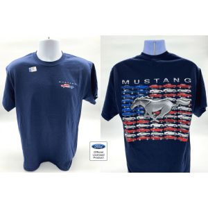 Ford Mustang T-Shirt – Navy Blue w/ American Flag & Pony Logo – Licensed