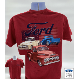 Ford Trucks Red T-Shirt Vintage – 1950’s Trucks w/ American Flag