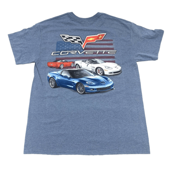 Chevy C6 T-Shirt - Light Blue with American Flag - Image 3
