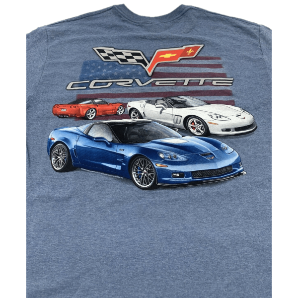 Chevy C6 T-Shirt - Light Blue with American Flag - Image 4