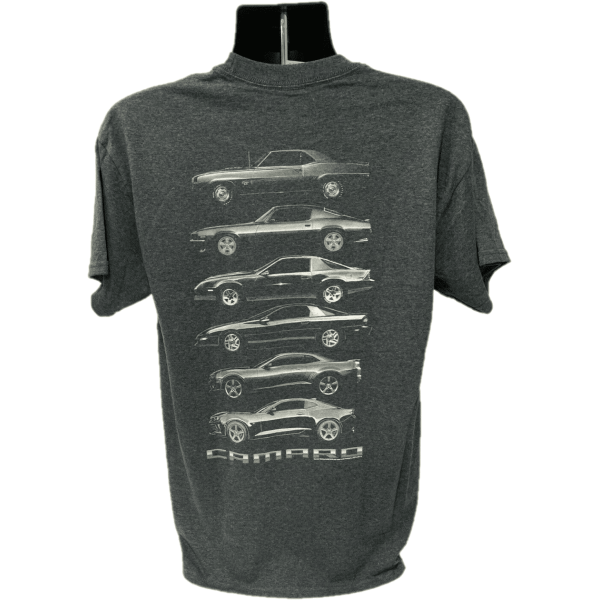 Chevy Camaro Evolution Gray T-Shirt - Six Generations - Image 4