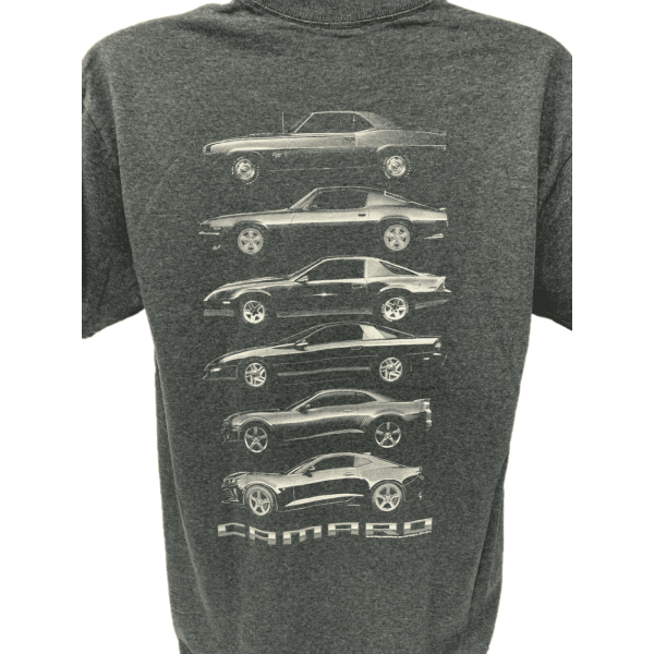 Chevy Camaro Evolution Gray T-Shirt - Six Generations - Image 5