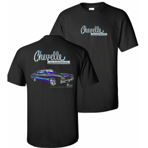 Blue 1969 Chevy Chevelle on Black T-Shirt – “Chevelle by Chevrolet” Script