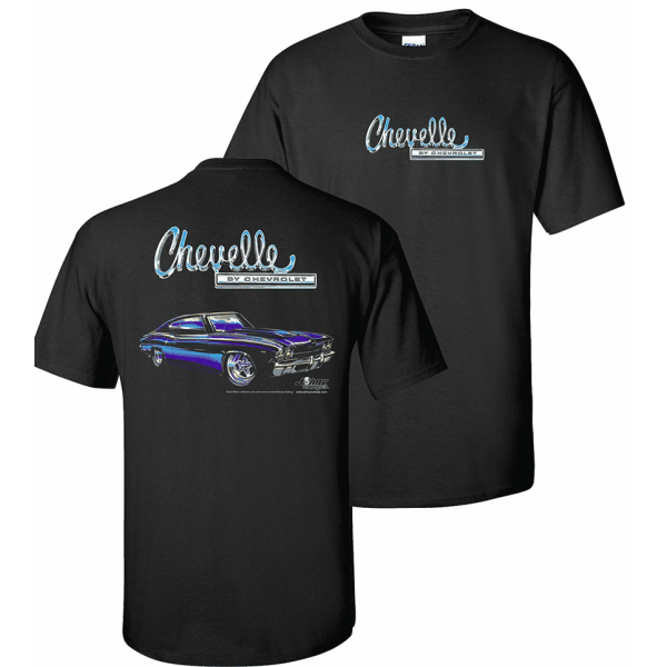 Blue 1969 Chevy Chevelle on Black T-Shirt – “Chevelle by Chevrolet” Script