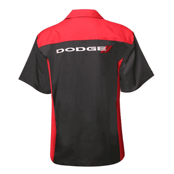 Mechanic Style Button Up Shirt - Black & Red W/ White & Red Dodge Emblem