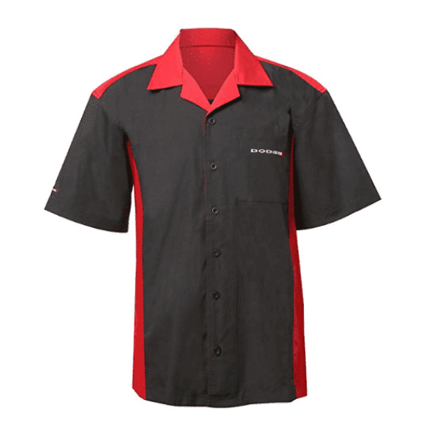 Mechanic Style Button Up Shirt - Black & Red W/ White & Red Dodge Emblem