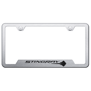 Chevy C7 Corvette Stingray License Plate Frame - Brushed w/ Black Logo