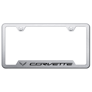 Chevy C7 Corvette License Plate Frame - Brushed w/ Black Logo