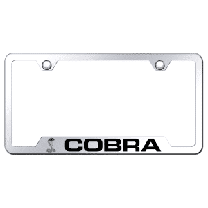 Shelby Cobra License Plate Frame - Chrome w/ Black Logo & Notched Corners