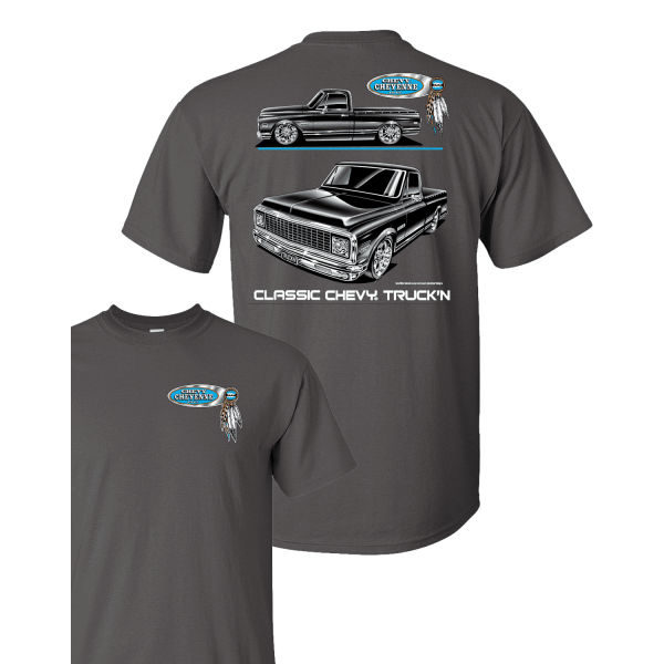 1971-1972 Chevy C10 Cheyenne Pickup T-Shirt - Gray w/ Black Trucks (Licensed)