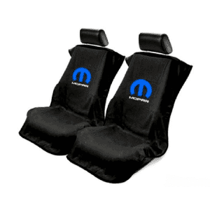 Pair 2 Universal Emblem Black Towel Protector Covers w/ Blue M - Licensed by Mopar