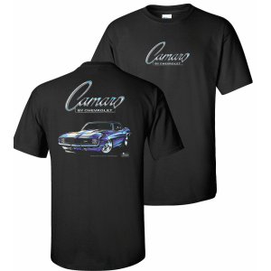 Chevy Camaro T-Shirt - Black w/ Blue 1969 Car & Emblem (Licensed)