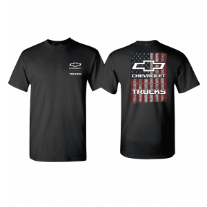 Chevrolet Trucks T-Shirt - Black w/ Bowtie Emblem American Flag (Licensed)