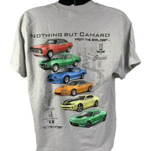 Chevy Camaro T-Shirt w/ Six Generations of Cars & Emblems - Light Gray