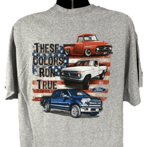 Ford Trucks T-Shirt - Gray With "These Colors Run True" American Flag 100 Anniversary Emblem